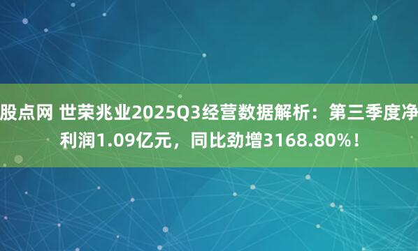 股点网 世荣兆业2025Q3经营数据解析：第三季度净利润1.09亿元，同比劲增3168.80%！